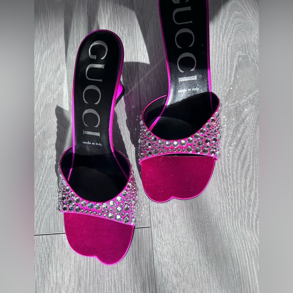 Gucci crystal-embellished sandals size EU 39.5 color Fuchsia - Picture 4 of 10